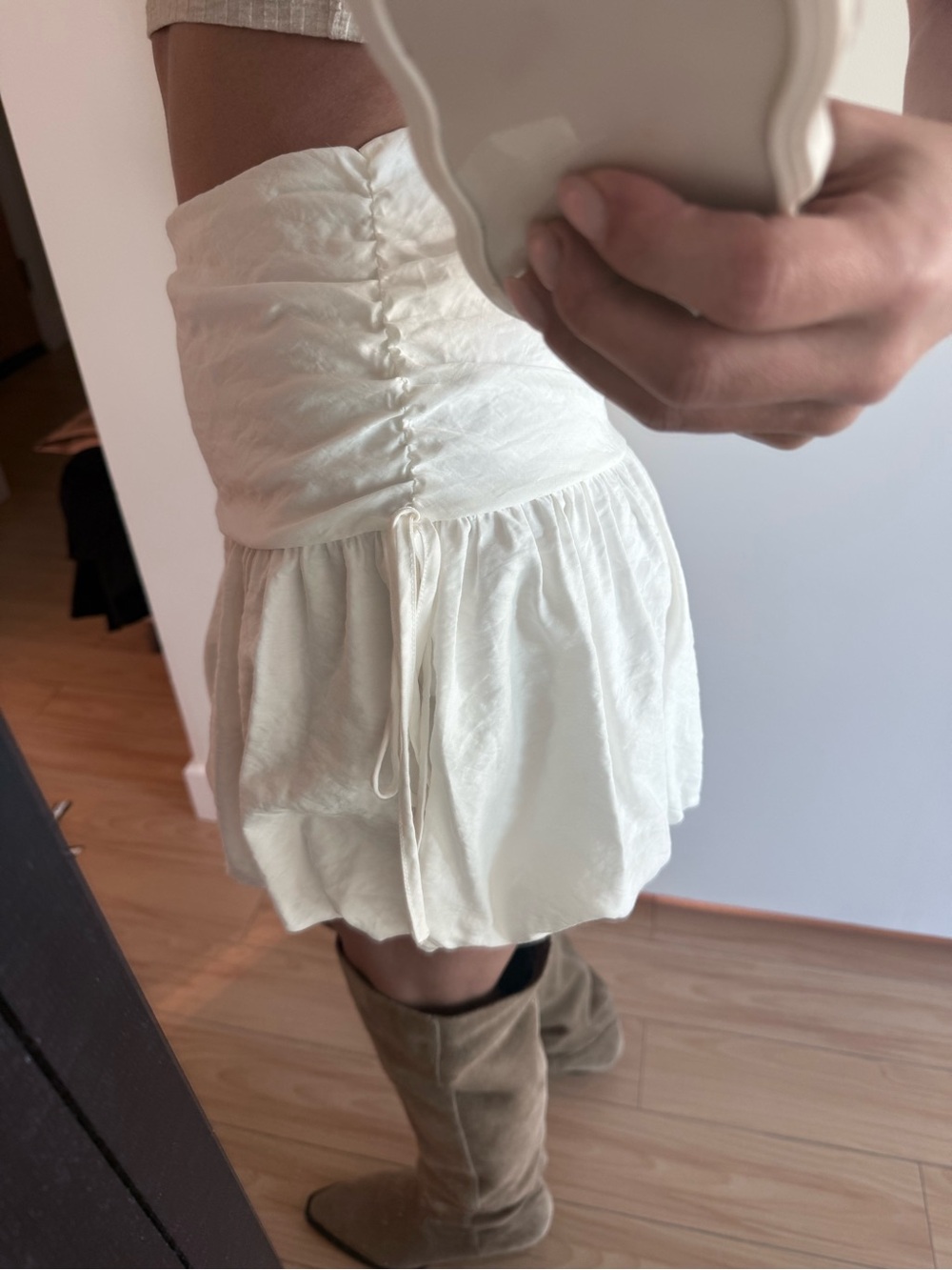 APRICOT Cream Ruched High-Waist Mini Skirt